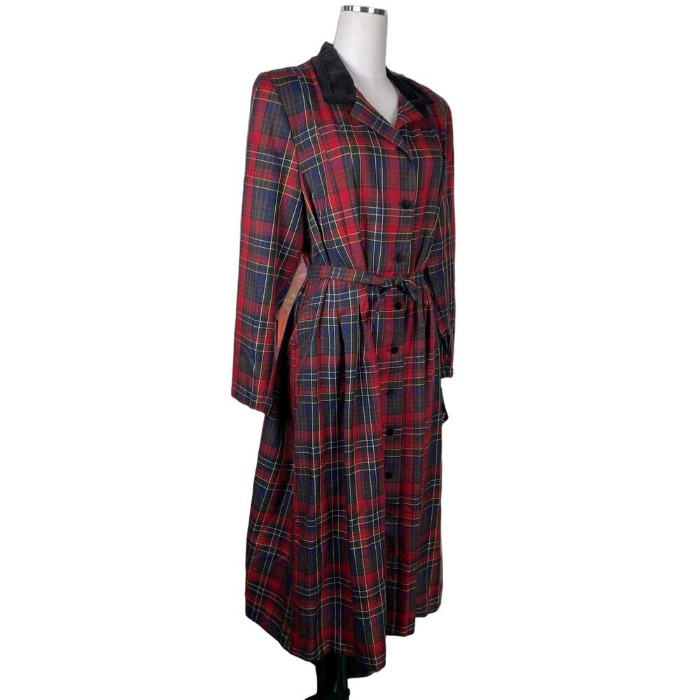 60s 70s Vintage Lady Dorby Long Red Plaid Dress Plus Size 18W Office Christmas